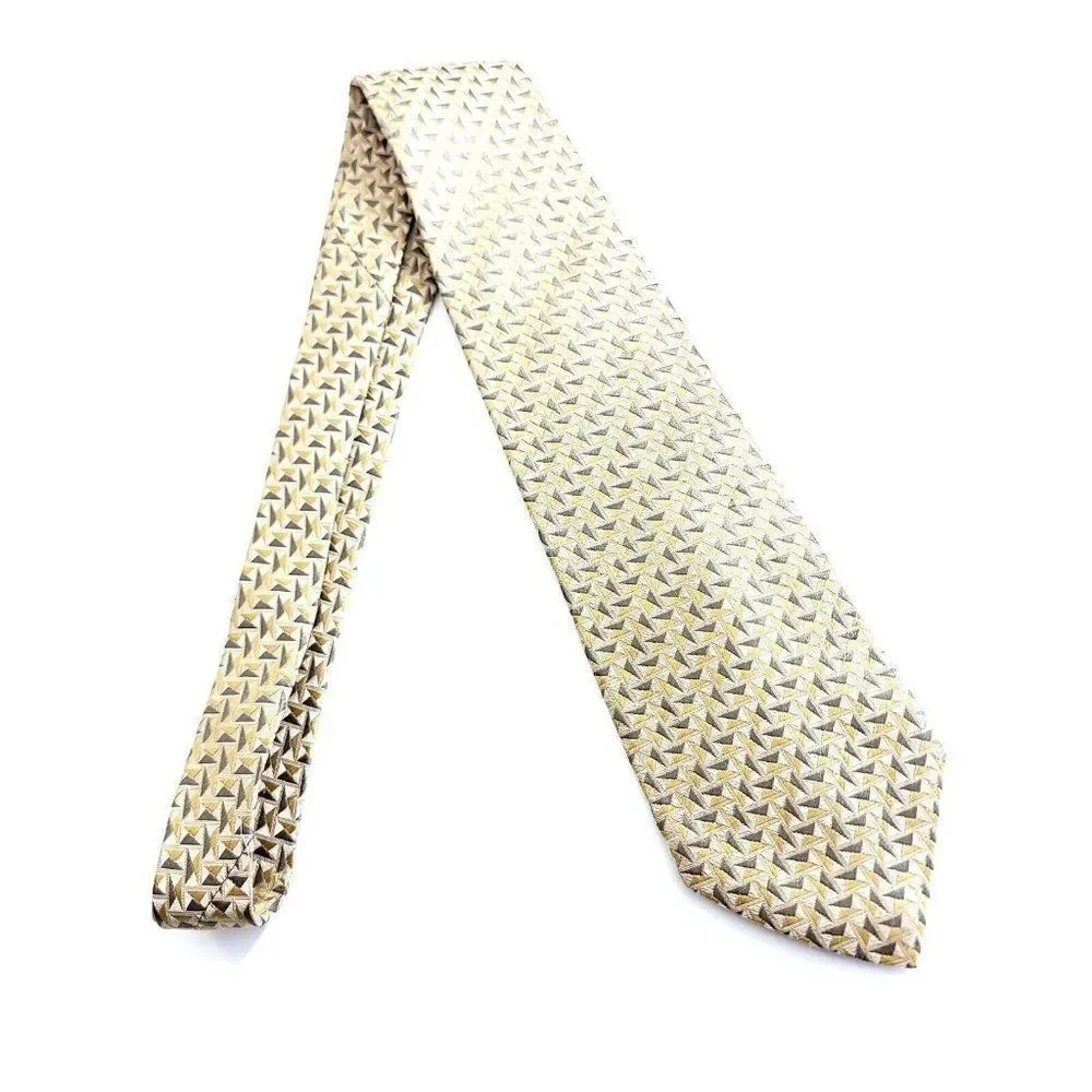 Geoffrey‎ Beene Gold Tan Geometric Woven Wide Silk Tie